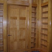 Oak library door shelves